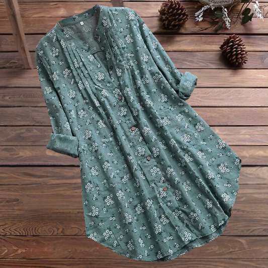 Damen Bluse Langarm – Lockerer Schnitt – Knopfleiste – Atmungsaktives Gewebe – Blumenmuster