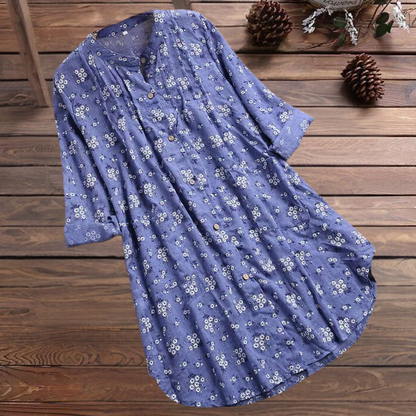 Damen Bluse Langarm – Lockerer Schnitt – Knopfleiste – Atmungsaktives Gewebe – Blumenmuster
