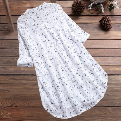 Damen Bluse Langarm – Lockerer Schnitt – Knopfleiste – Atmungsaktives Gewebe – Blumenmuster