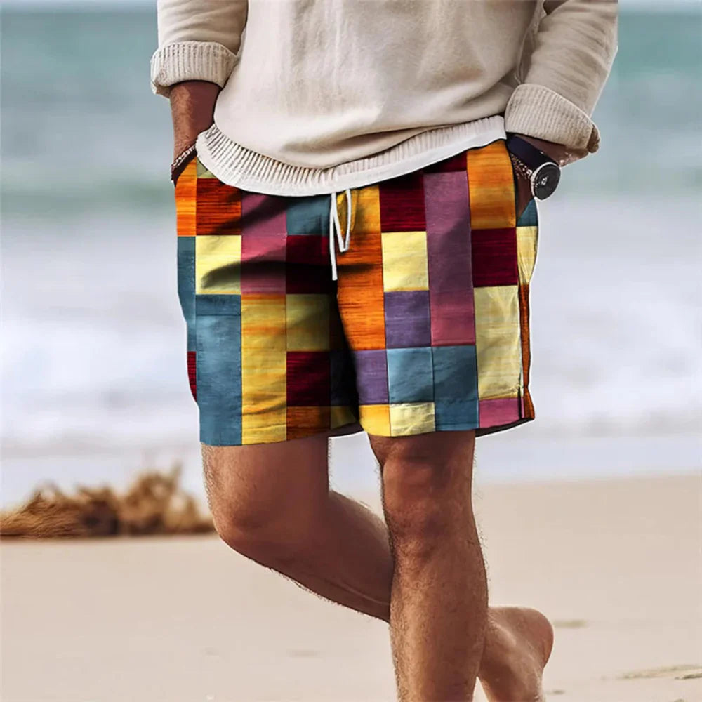 Herren Shorts – Relaxed Fit – Mid-Thigh – Geometrischer Print – Atmungsaktive Mischung