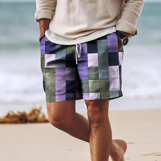Herren Shorts – Relaxed Fit – Mid-Thigh – Geometrischer Print – Atmungsaktive Mischung