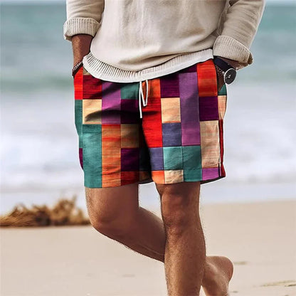 Herren Shorts – Relaxed Fit – Mid-Thigh – Geometrischer Print – Atmungsaktive Mischung