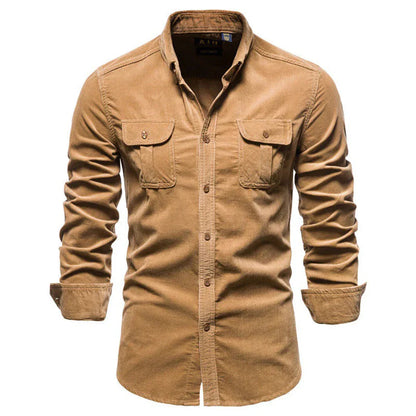 Herren Cordhemd – Regular Fit – Texturiertes Gewebe – Knopfverschluss mit Brusttaschen