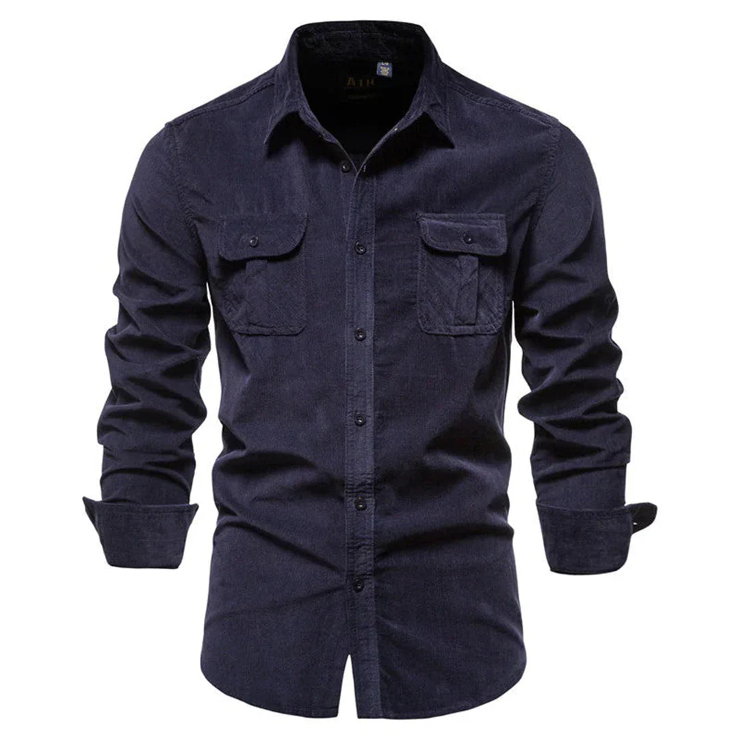 Herren Cordhemd – Regular Fit – Texturiertes Gewebe – Knopfverschluss mit Brusttaschen