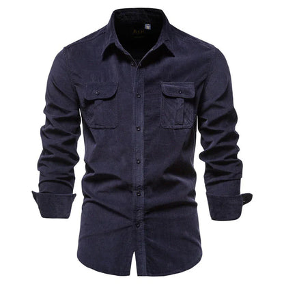 Herren Cordhemd – Regular Fit – Texturiertes Gewebe – Knopfverschluss mit Brusttaschen