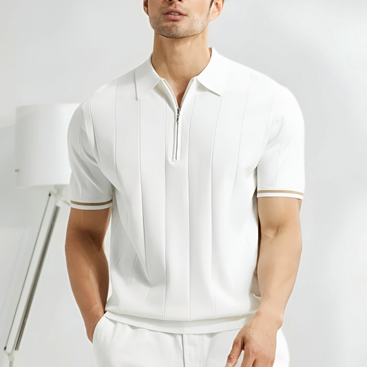 Herren Poloshirt – Slim Fit – Reißverschlusskragen – Weiches Strickmaterial – Gerippte Abschlüsse