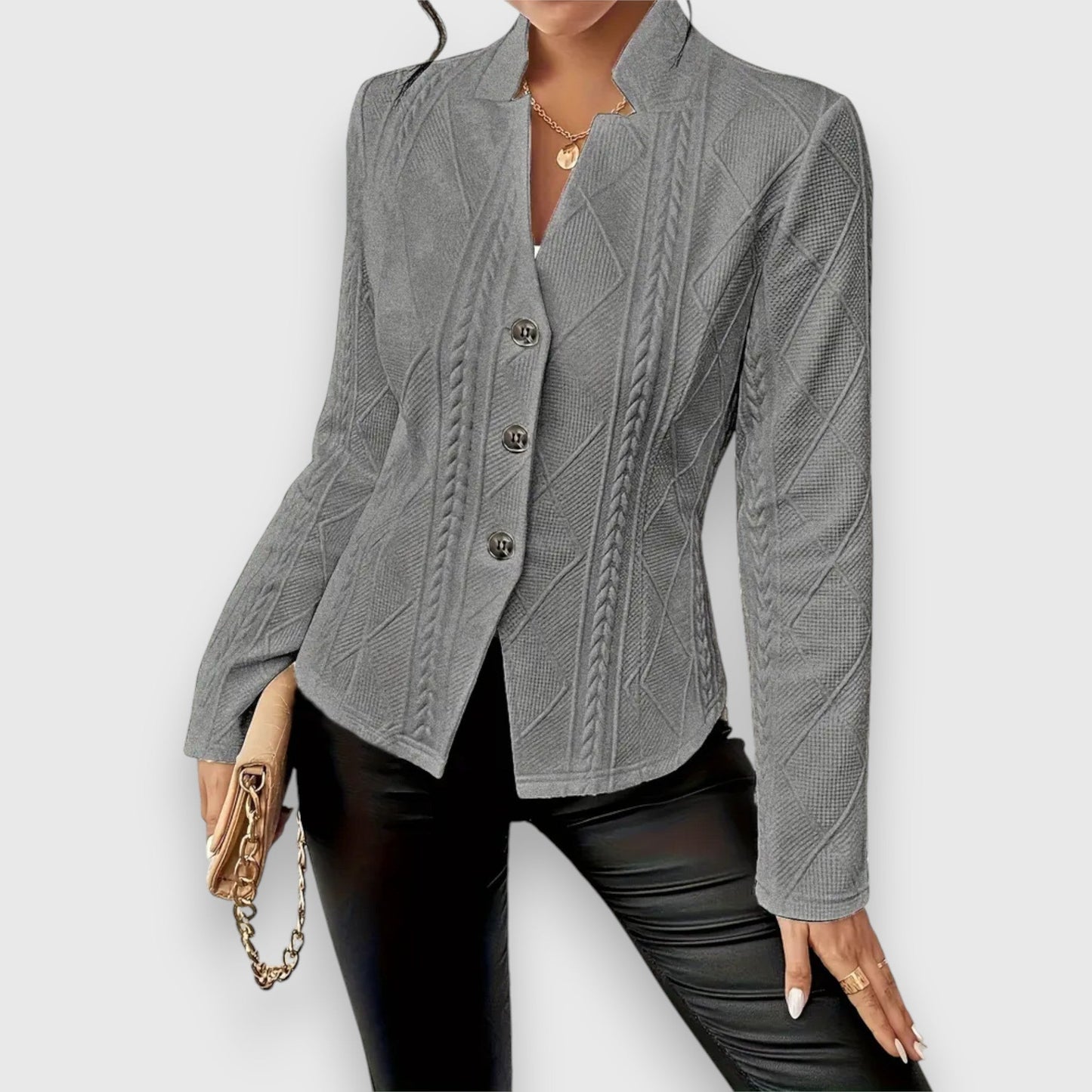 Damen Blazerjacke – Strukturierte Passform – Soft Knit – Tailliert – Knopfverschluss