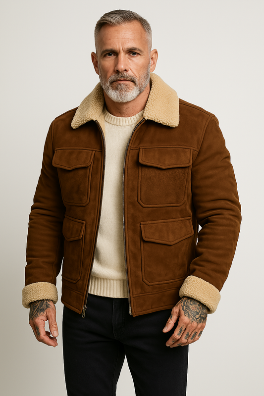 Herren Shearlingjacke – Strukturierte Passform – Weiches Finish – Klappentaschen