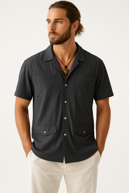 Herren Kurzarmhemd – Relaxed Fit – Natürliche Fasern – 4 Taschen – Reverskragen