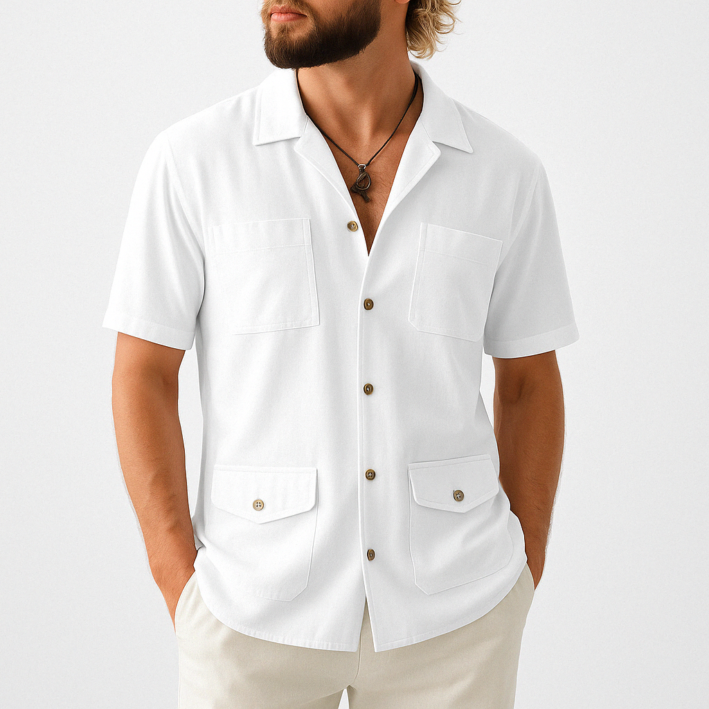 Herren Kurzarmhemd – Relaxed Fit – Natürliche Fasern – 4 Taschen – Reverskragen