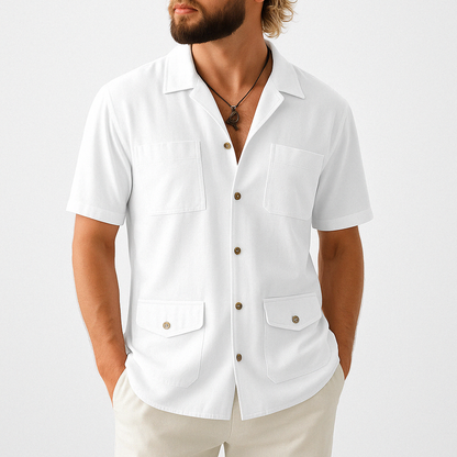 Herren Kurzarmhemd – Relaxed Fit – Natürliche Fasern – 4 Taschen – Reverskragen