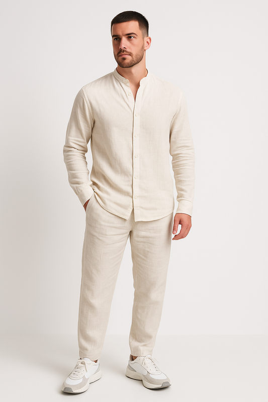 Herren Set – Langarm Hemd und Gerade Hose – Relaxed Fit – Atmungsaktives Gewebe