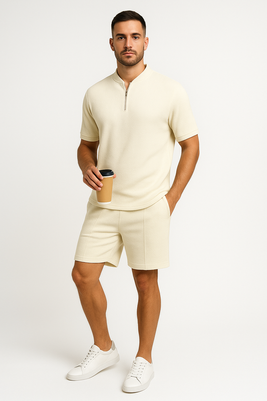 Herren Zweiteiler mit Zipper – Relaxed Fit – Strukturierter Soft Knit – Atmungsaktiv