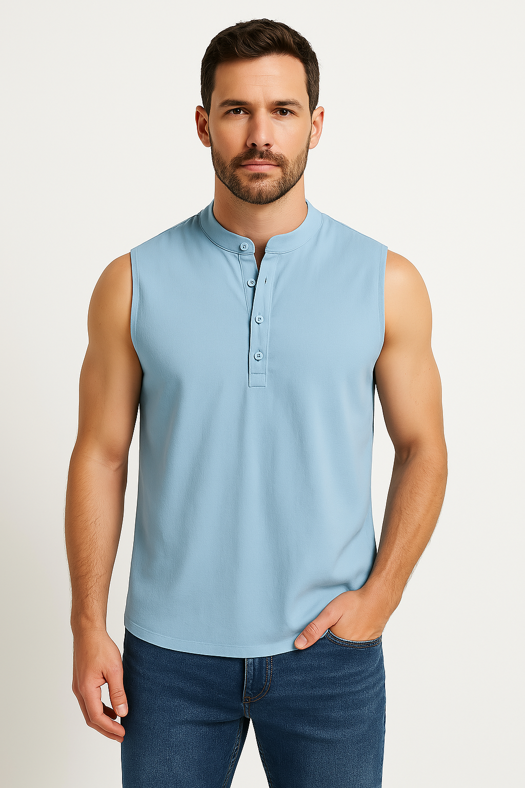 Herren Weste – Atmungsaktive Mischung – Stehkragen – Halb-Knopfleiste – Casual Fit