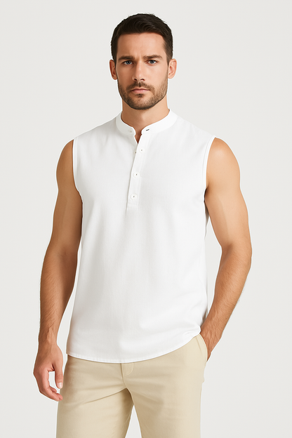 Herren Weste – Atmungsaktive Mischung – Stehkragen – Halb-Knopfleiste – Casual Fit