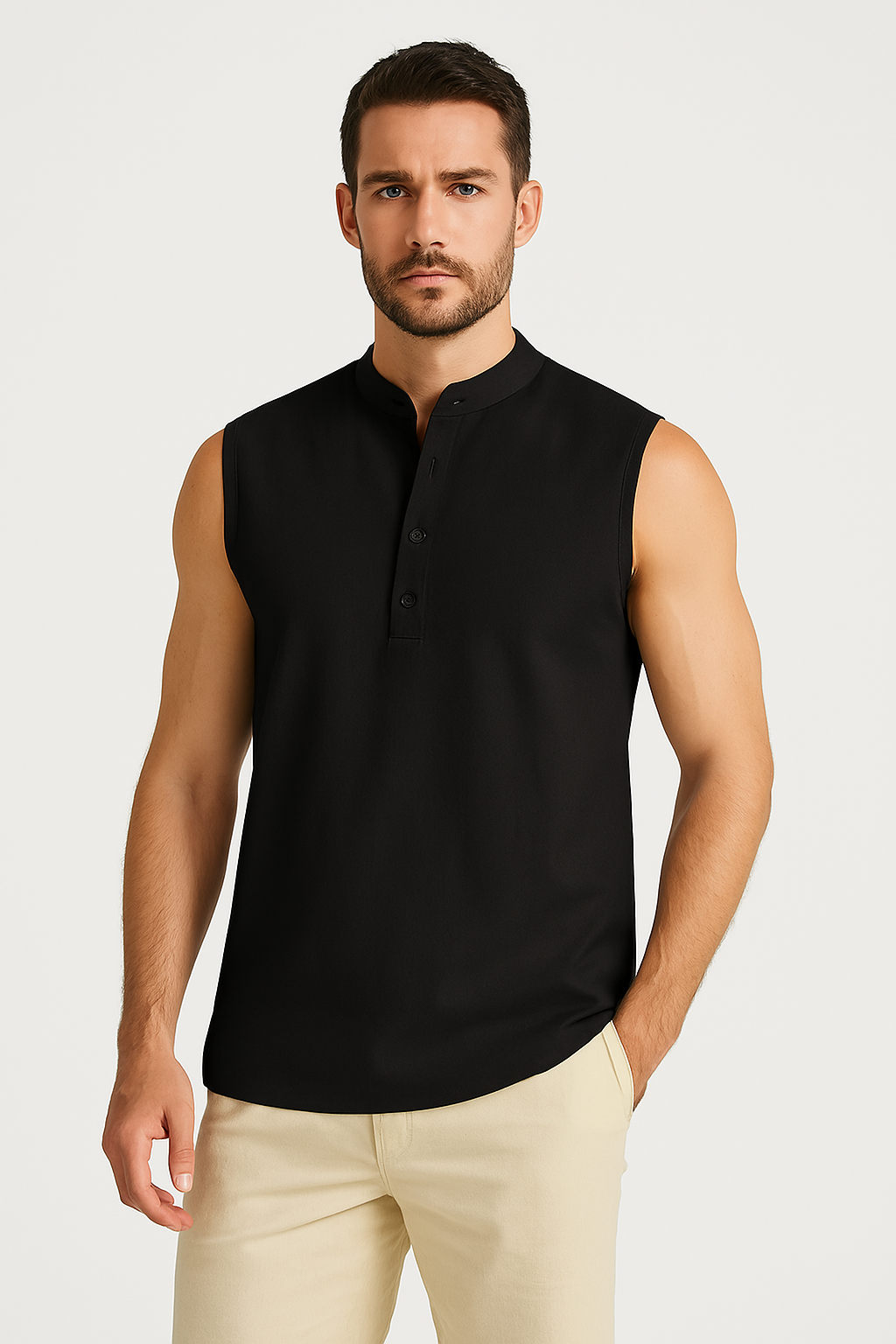 Herren Weste – Atmungsaktive Mischung – Stehkragen – Halb-Knopfleiste – Casual Fit