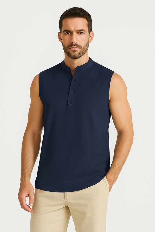 Herren Weste – Atmungsaktive Mischung – Stehkragen – Halb-Knopfleiste – Casual Fit