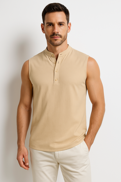 Herren Weste – Atmungsaktive Mischung – Stehkragen – Halb-Knopfleiste – Casual Fit
