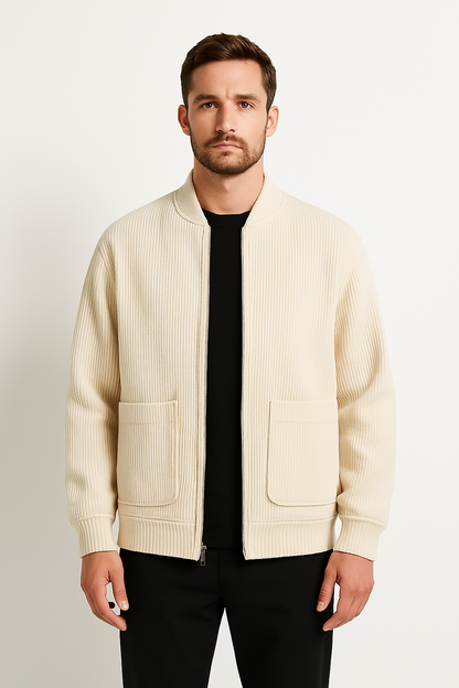 Herrenjacke – Cord-Optik – Relaxed Fit – V-Ausschnitt mit Reißverschluss