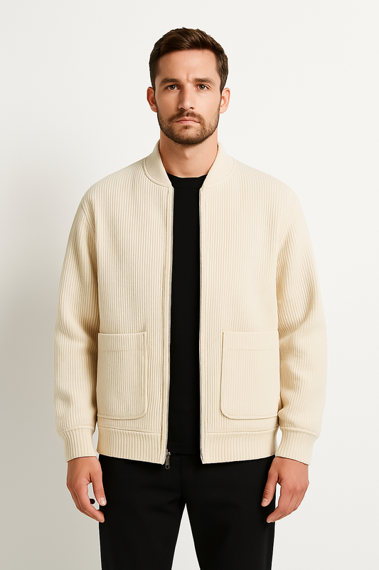 Herrenjacke – Cord-Optik – Relaxed Fit – V-Ausschnitt mit Reißverschluss