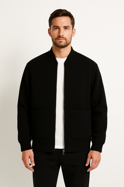 Herrenjacke – Cord-Optik – Relaxed Fit – V-Ausschnitt mit Reißverschluss