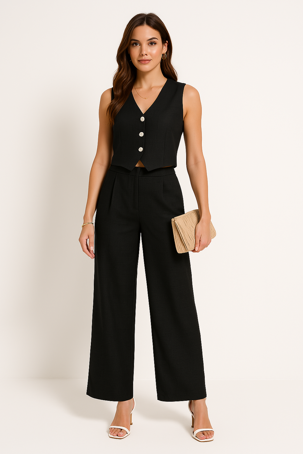 Damen Weste – Slim Fit – Kurz Geschnitten – V-Ausschnitt mit Knopfleiste