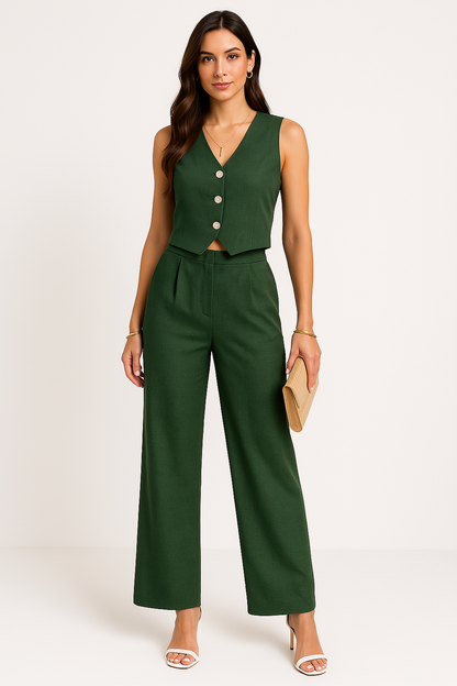 Damen Weste – Slim Fit – Kurz Geschnitten – V-Ausschnitt mit Knopfleiste