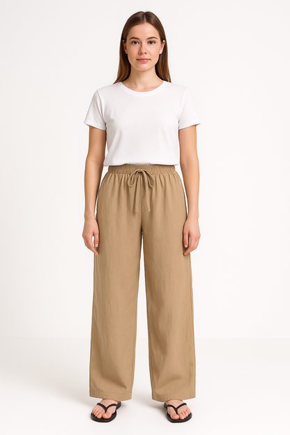 Damen Weite Hose – Hoher Bund – Lockerer Schnitt – Baumwolle – Elastischer Taillenbund