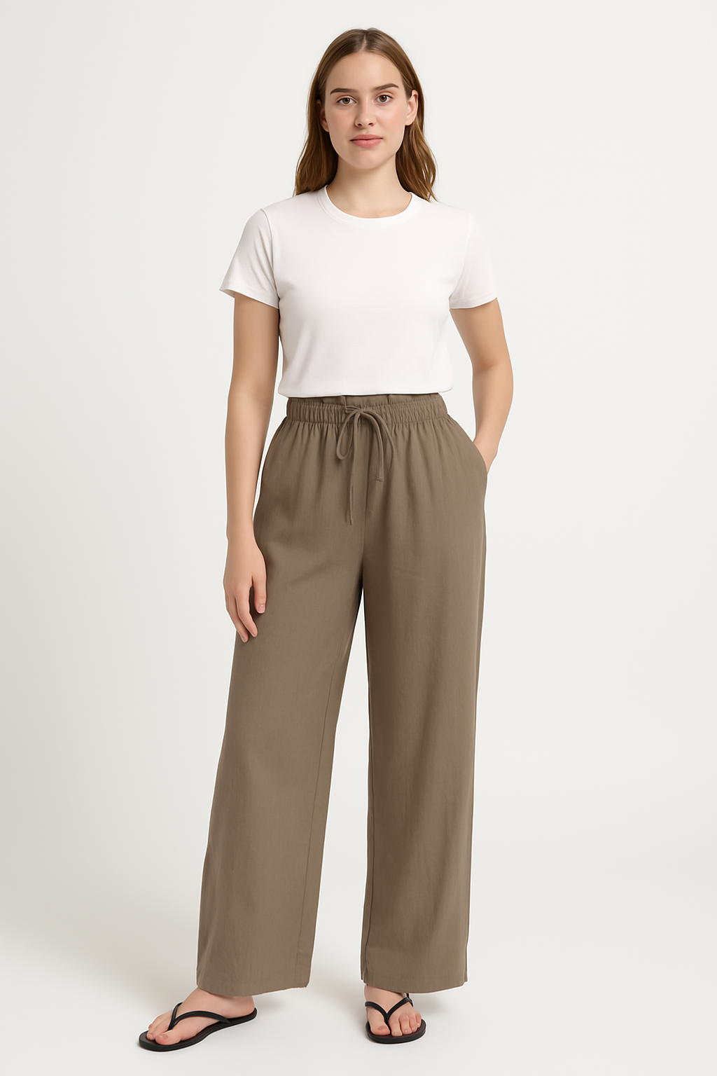 Damen Weite Hose – Hoher Bund – Lockerer Schnitt – Baumwolle – Elastischer Taillenbund