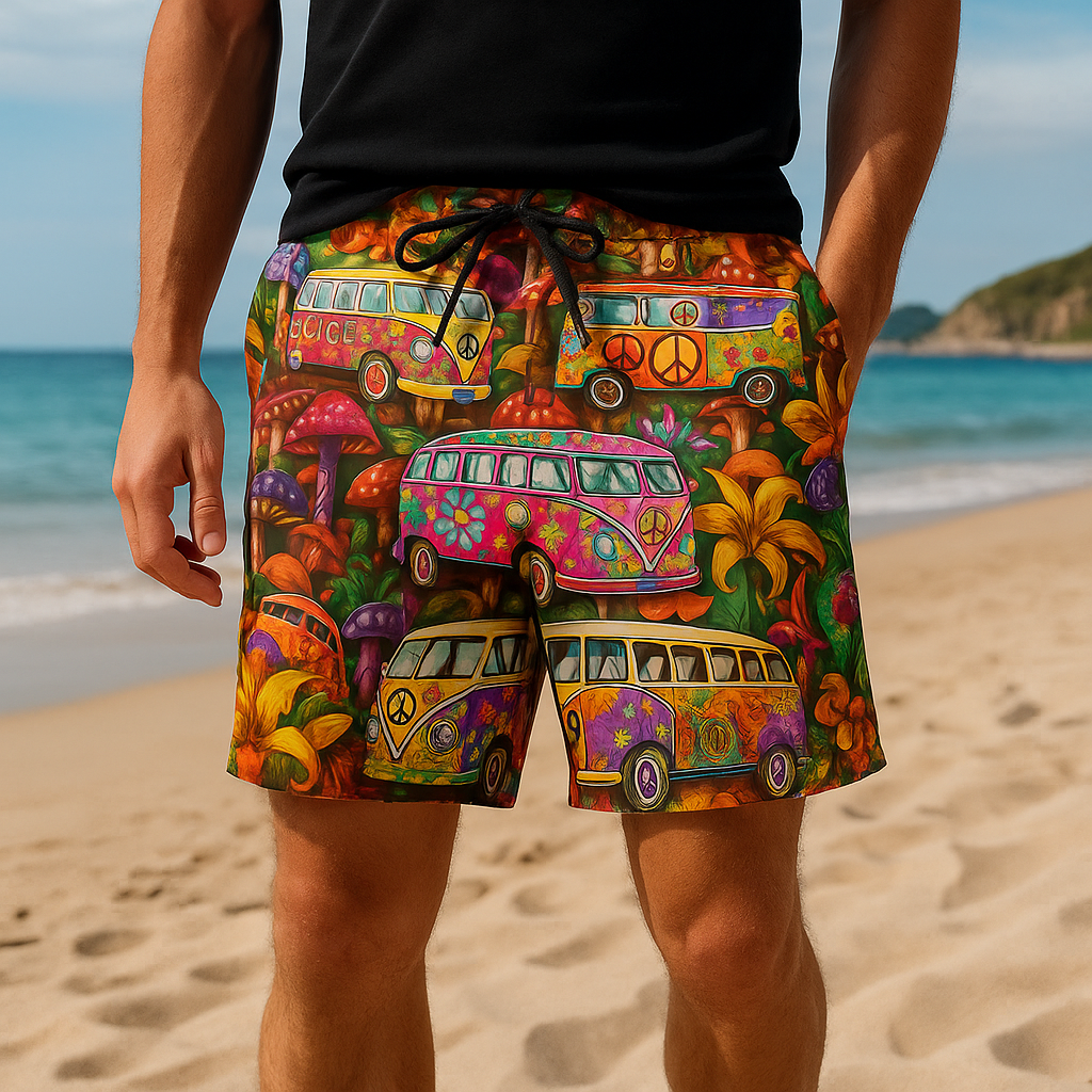 Herren Badeshorts – Regular Fit – Schnell trocknend – Boho Muster – Verstellbarer Bund