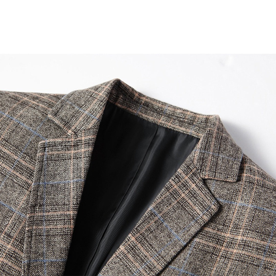 Herren Blazer – Tailored Fit – Atmungsaktives Gewebe – Zwei-Knopf – Karo Muster