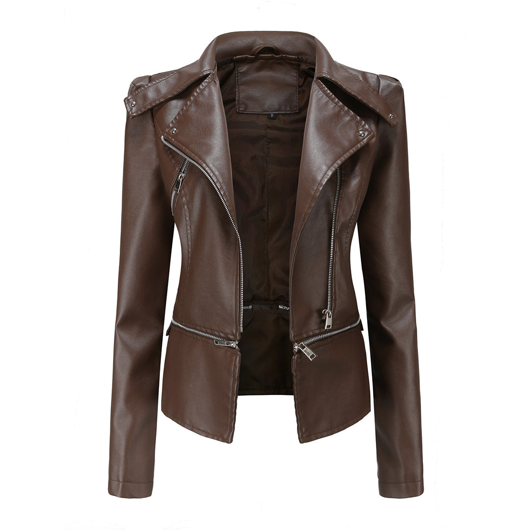 Damen Bikerjacke – Taillierter Schnitt – Asymmetrischer Reißverschluss – Elegant Modern