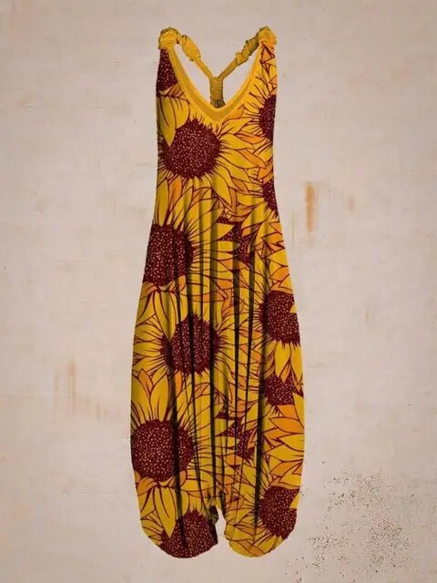 Damen Jumpsuit – Harem Style – Boho Print – Halterneck – Lockere Passform – Lang