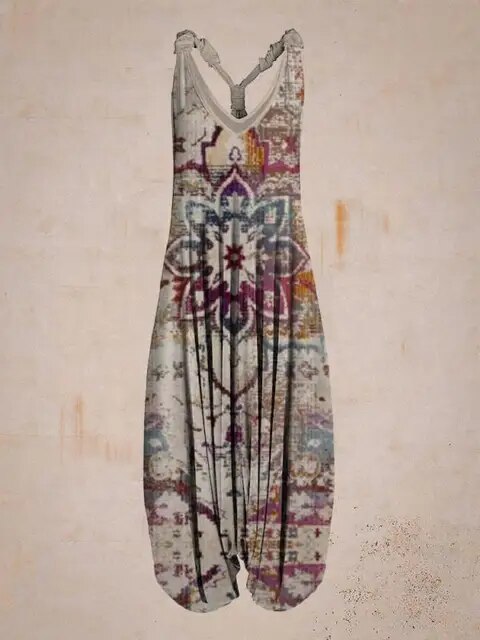 Damen Jumpsuit – Harem Style – Boho Print – Halterneck – Lockere Passform – Lang