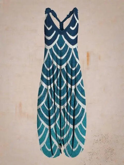 Damen Jumpsuit – Harem Style – Boho Print – Halterneck – Lockere Passform – Lang