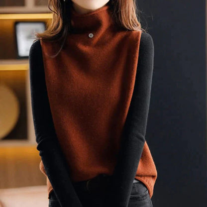 Damen Weste – Wolloptik – Lockerer Schnitt – Turtleneck – Hüftlang – Minimalistisch