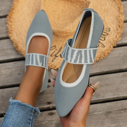 Damen Ballerina Flats – Atmungsaktive Struktur – Runde Spitze – Elastikriemen Design