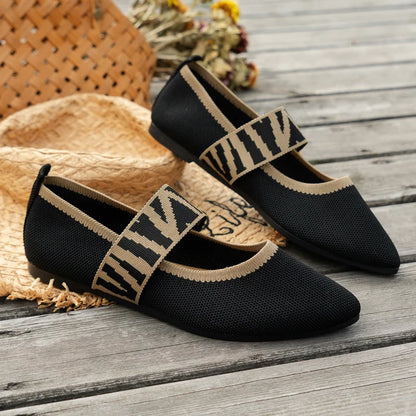 Damen Ballerina Flats – Atmungsaktive Struktur – Runde Spitze – Elastikriemen Design
