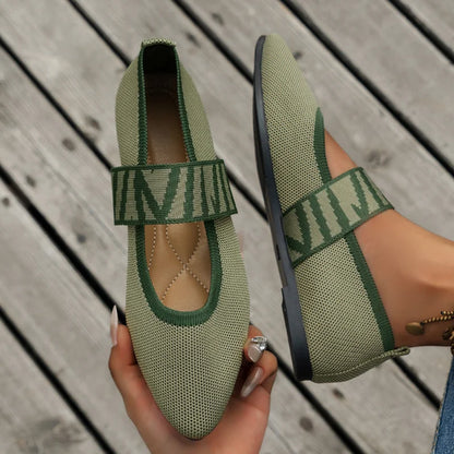 Damen Ballerina Flats – Atmungsaktive Struktur – Runde Spitze – Elastikriemen Design