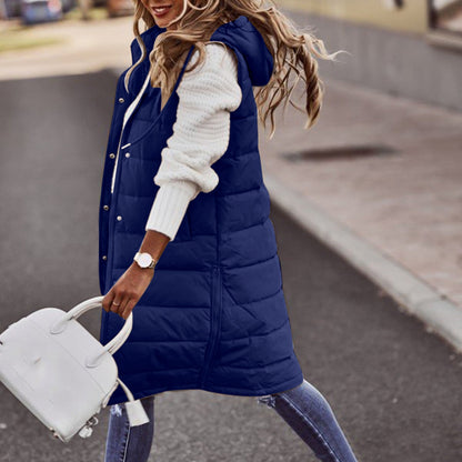 Damen Bodywarmer – Oversized Fit – Gesteppt Gefüttert – Lange Kapuze Freizeit