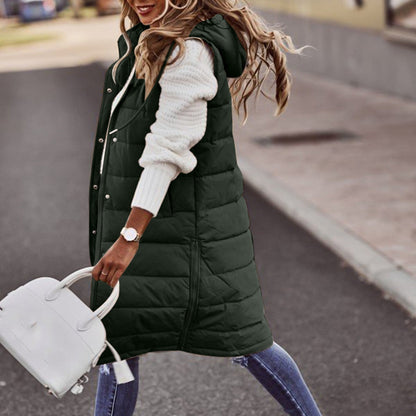 Damen Bodywarmer – Oversized Fit – Gesteppt Gefüttert – Lange Kapuze Freizeit
