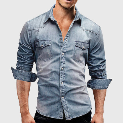 Herren Jeanshemd – Slim Fit – Knopfleiste – Brusttaschen – Atmungsaktives Gewebe