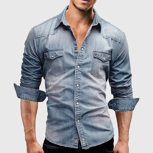 Herren Jeanshemd – Slim Fit – Knopfleiste – Brusttaschen – Atmungsaktives Gewebe