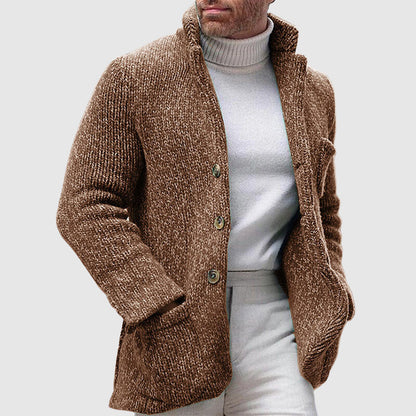 Herren Strickcardigan – Lockerer Schnitt – Weiche Grobstrickstruktur – Stehkragen