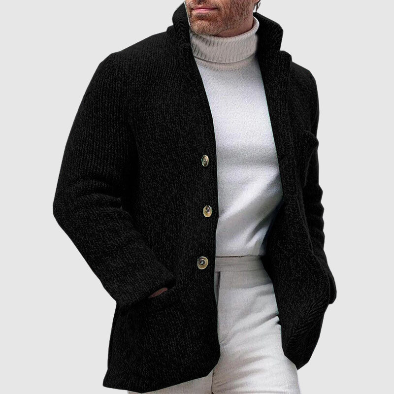Herren Strickcardigan – Lockerer Schnitt – Weiche Grobstrickstruktur – Stehkragen
