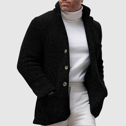 Herren Strickcardigan – Lockerer Schnitt – Weiche Grobstrickstruktur – Stehkragen