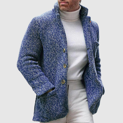 Herren Strickcardigan – Lockerer Schnitt – Weiche Grobstrickstruktur – Stehkragen