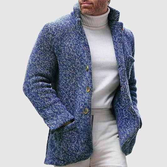 Herren Strickcardigan – Lockerer Schnitt – Weiche Grobstrickstruktur – Stehkragen