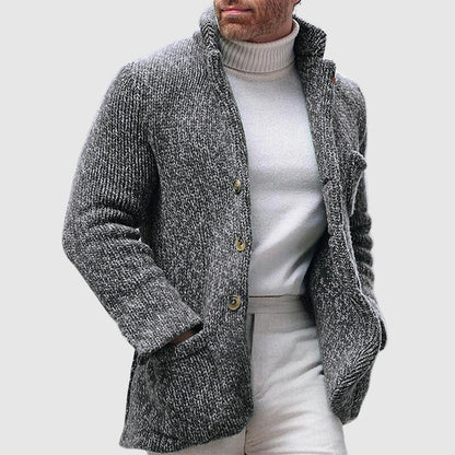 Herren Strickcardigan – Lockerer Schnitt – Weiche Grobstrickstruktur – Stehkragen