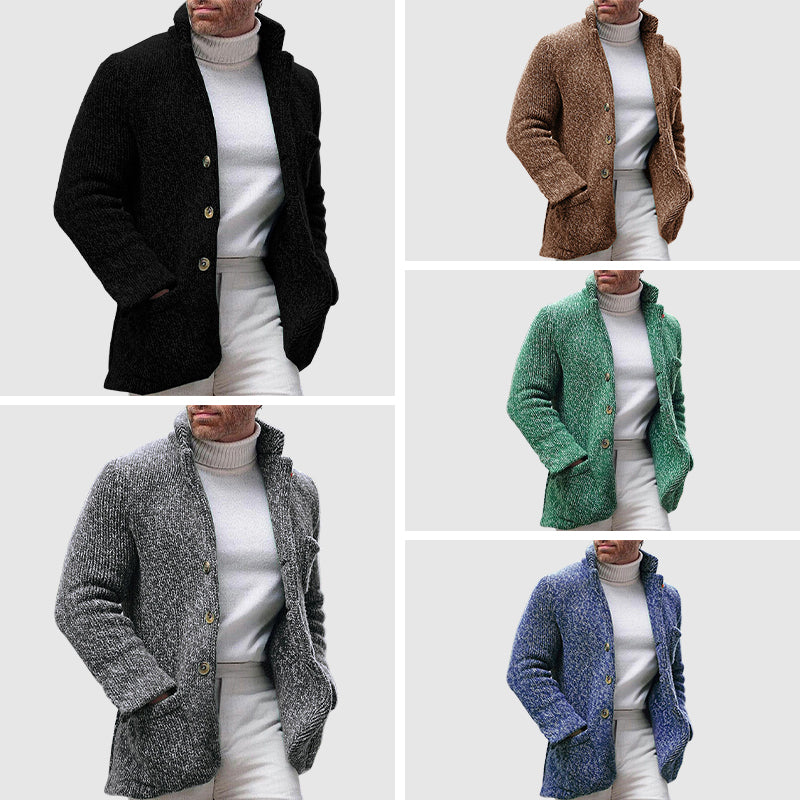 Herren Strickcardigan – Lockerer Schnitt – Weiche Grobstrickstruktur – Stehkragen